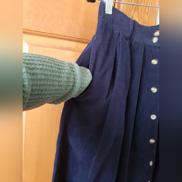 Vintage Eddie Bauer Navy Blue Corduroy Button-Down Maxi Skirt 12 - Picture 3 of 9